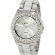 Xoxo Women's Silver-tone/white Epoxy Bracelet With Rhinestones Accent Wat