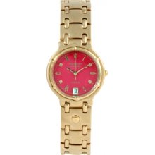 5119DM Krug Baumen Charleston 4 Diamond Red Dial Gold Strap