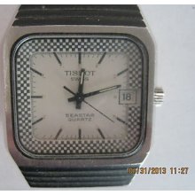 80' Tissot Seastar Quartz 2030 Square Case Date Calendar T-signed Ss Bracelet&