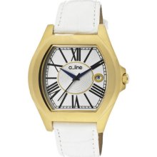 A_Line Women's Adore Silver Dial White Genuine Leather