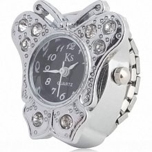 Alloy Women's Fashionable Analog Ring Watch with Butterfly-shaped Case (Silver)