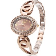 Alloy Women's Hollow Analog Quartz Bracelet Watch A-6114 (Gold)