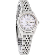 Armitron Quartz Ladies Mop Daydate Stainless Steel Rolo Bracelet Watch 75/2475SV