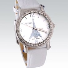 ASTINA Decorative Bezel Faux Leather Band Analog watch (White)