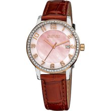 August Steiner Women's Swiss Quartz Mother Of Pearl Crystal Strap Watch