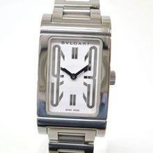 Auth Bvlgari Rettangolo Wristwatch Ss White Silver Ladies Rt39s(bf040017)