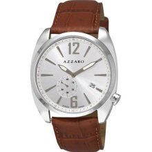 Azzaro Men's 'seventies' Silver Dial Brown Leather Strap Watch