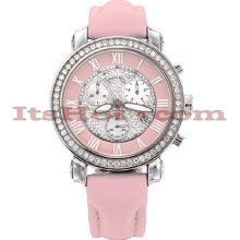 Benny Co Women Fine Belgian Cut Diamond Watch 1.5ct Dial W 3 Mop Subdials Pink