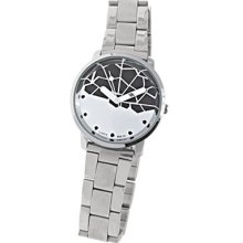 Big Hand Polished Case Dial Silver Tone Band Lady Watch