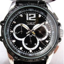 Black Luxury Mens Automatic Mechnical Watch Leather Wrist Watch