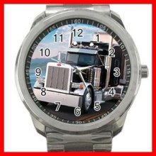 Black Peterbilt Truck Silvertone Sports Metal Watch 189