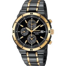 Black Two Tone Stainless Steel Alarm Chronograph Black Dial