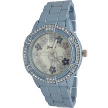 Blue Aluminum Finish Daisy Bracelet Watch w/ Mother of Pearl Dial