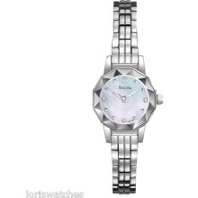 Bulova 96p129 Women's Stainless Steel Diamond Faceted Watch With White Dial