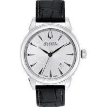 Bulova Accutron Menâ€™s Leather Strap Automatic Silver Dial Watch 63b148