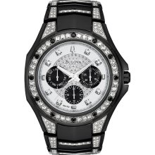 Bulova Men's Black Stainless Steel Sport Day Date Silver Tone Crystal Dial 98C102