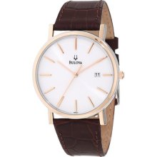 Bulova Men's Leather Strap White Dial Quartz Watch 98h51