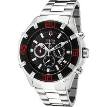 Bulova Men's Stainless Steel Black Dial Chronograph Watch