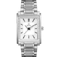 Bulova Men's Stainless Steel Case and Bracelet Silver Dial Dimonads on Bezel 96E113