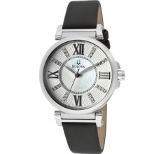 Bulova Watches Women's Diamond White Mother Of Pearl Dial Black Satin