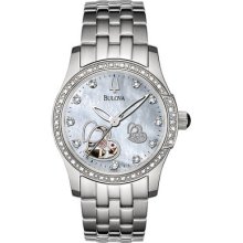 Bulova Womens 44 Diamond Automatic White Mother of Pearl 96R122