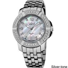 Burgi Women's Stainless Steel Diamond Bracelet Watch (Silver-tone)