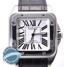 Cartier Santos 100 (SS / Silver /Croc Leather)