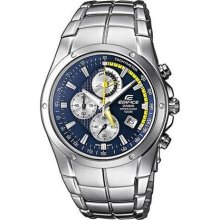 Casio Men's Edifice Stainless Steel Blue Dial Yellow Accent Ef516d-2a