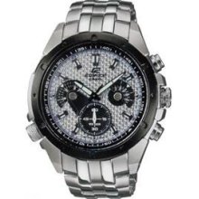 Casio Men's Silver Tone Patterned Dial Stainless Steel Edifice Retrograde Chronograph EF535GF-7A