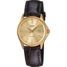 Casio Women's Core LTP1183Q-9A Brown Leather Quartz Watch with Go ...