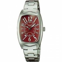 Casio Women's Core LTP1208D-4B Silver Stainless-Steel Quartz Watch with Red Dial