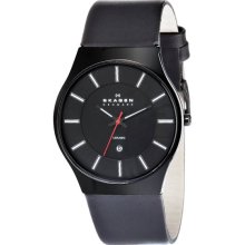 Ceramic Case Leather Bracelet Quartz Black Dial