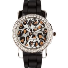 Cheetah Rhinestone Watch Black/Silver One Size For Women 18211414501