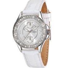 Chronostar Elegance Alloy Silver Dial Watch With Crystals On Dial And White Strap