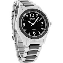 Citizen Eco-Drive Ladies Diamond Black Ceramic Bracelet Watch EM0031-56E