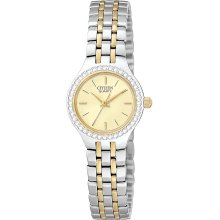 Citizen Quartz Womens Crystal Analog Stainless Watch - Two-tone Bracelet - Gold Dial - EJ6044-51P