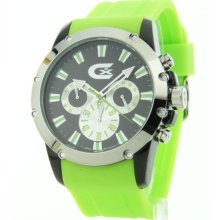 Croton ChronoGraph 3 Eye Sharp Green Rubber Watch CX328023SSGR