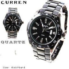 Curren Brand Men's Wrist Watch with Calendar Function Japan Movt Time Black Dial - Black - Metal