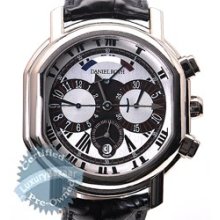 Daniel Roth Ellipsopcurvex Chronomax (WG / Black-Silver / Leather Strap)