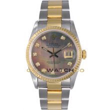 Datejust 16233 Steel Gold Oyster Fluted Bezel MOP Diamond Dial