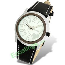 Dial Heart Leather Strap Round Ladies' Watch