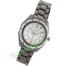 Dial Metal Watchband Round Men's Quartz Watch