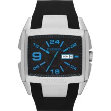 DIESEL 'Bugout' Leather Strap Watch, 54mm x 49mm Black/ Silver