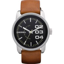 DIESEL 'Franchise' Leather Strap Watch, 46mm Black/ Tan