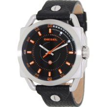 Diesel Men's DZ1578 Black Leather Analog Quartz Watch with Black Dial