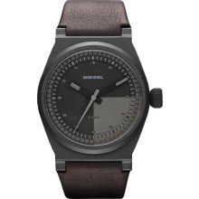 DIESEL 'Turbo' Leather Strap Watch, 44mm x 51mm Black