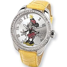 Disney Ingersoll Minnie Mouse Swarovski Yellow Strap Watch Xwa4074