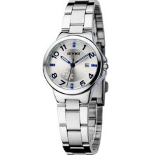 Eyki Women Stainless Steel Strap With White Dial Blue Numbers Date Watch Et01