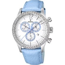 Festina Women's Trend F16590/2 Blue Leather Analog Quartz Watch with White Dial