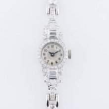 Fine Antique Art Deco 1.37 Cttw Diamond Ladies Watch 14k White Gold & Platinum